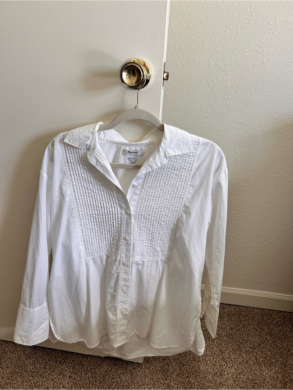 White Women’ Oversized Button-Up Shirt with Pintuck Front